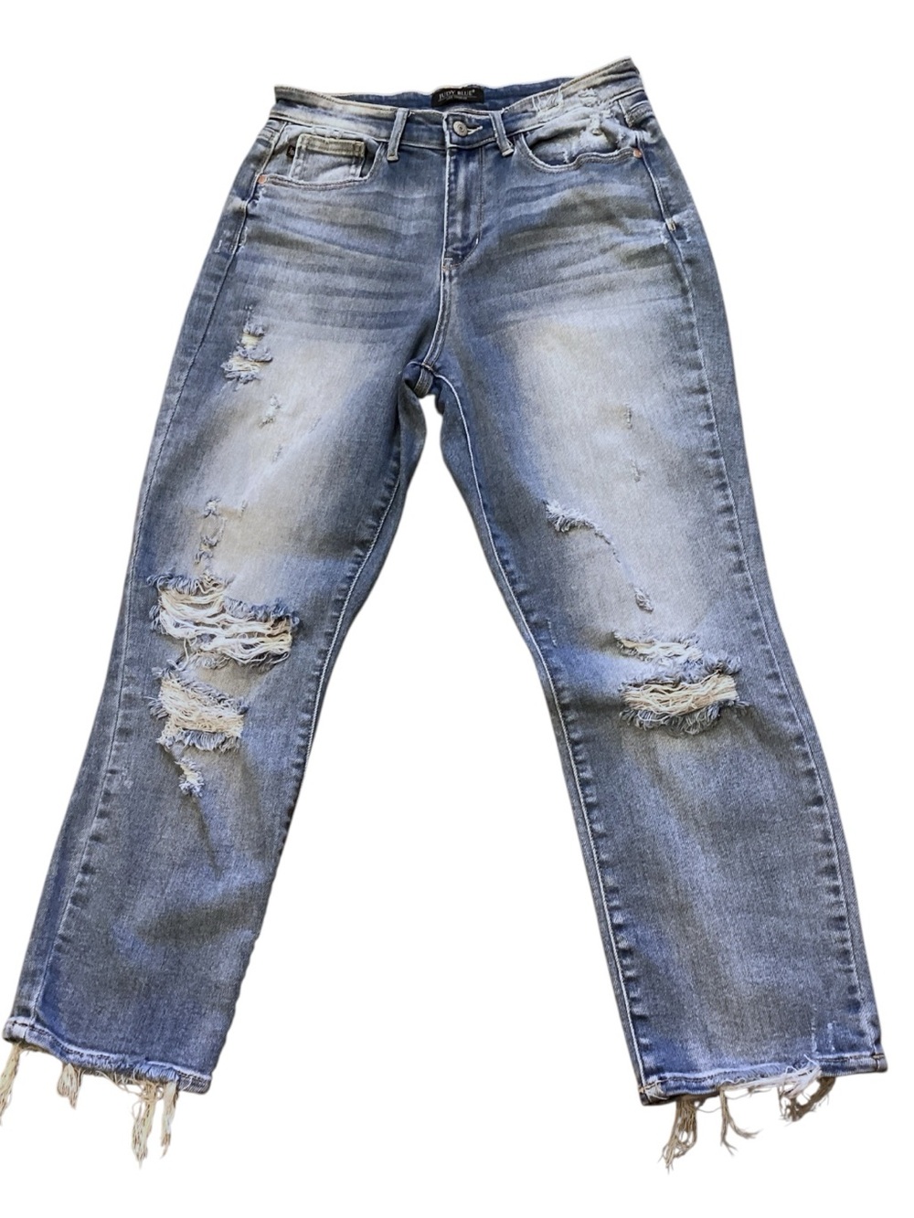 Judy Blue Distressed Straight Leg Jeans Frayed Hem Size 9/29 JB82391MD